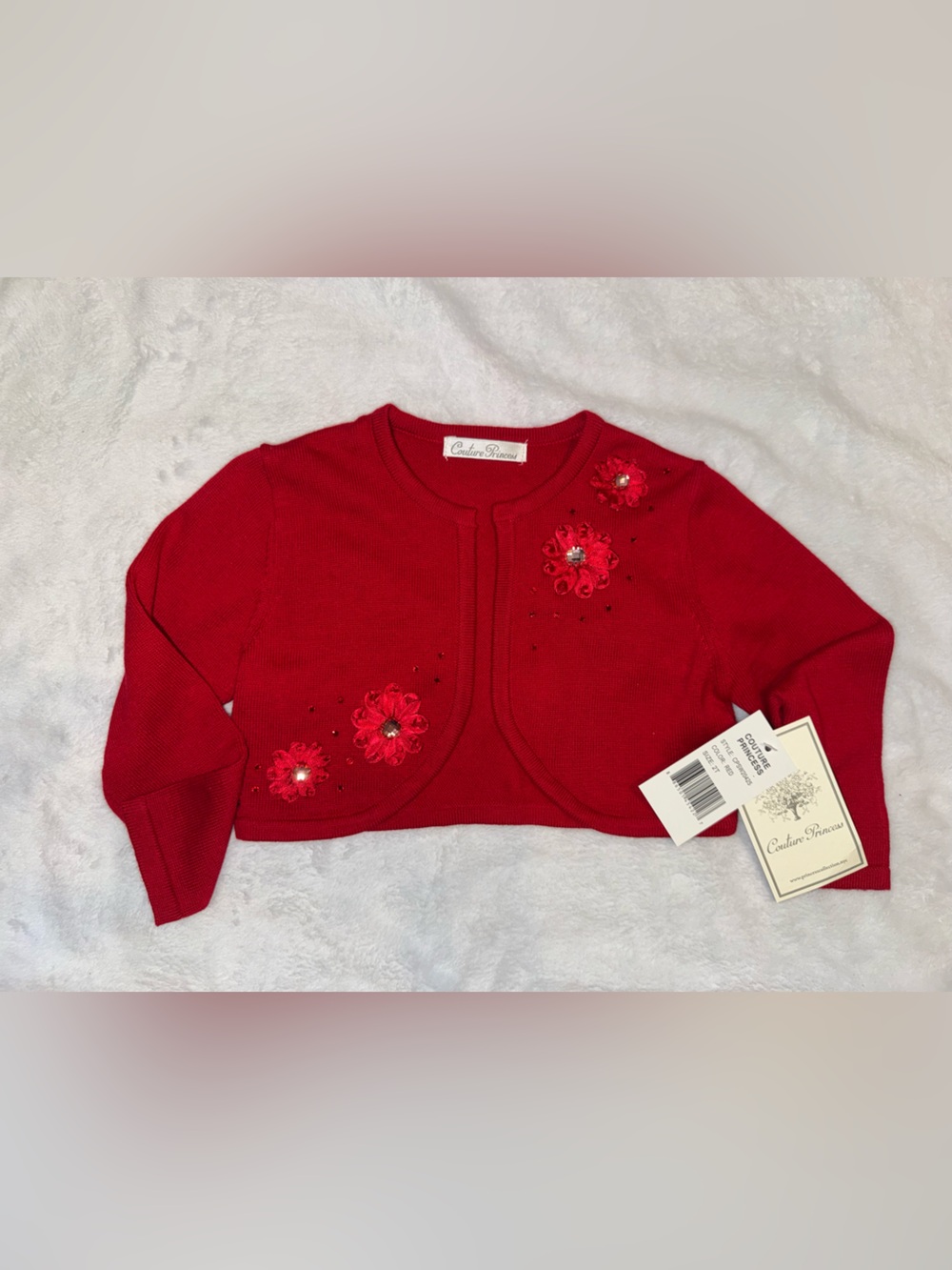 Girls' Red Embellished Bolero Sweater-2T